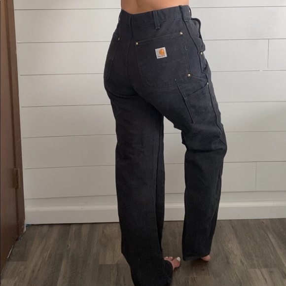 Carhartt Double Knee Dungaree Carpenter Work Pants Sz 32x36 Black B01 - Picture 3 of 9